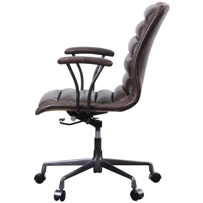 Bowery Hill Tufted Swivel Leather Office Chair in Distress Chocolate
