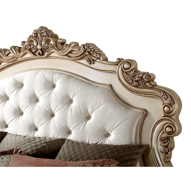 Bowery Hill Queen Panel Bed in Fabric and Golden Ivory Finish