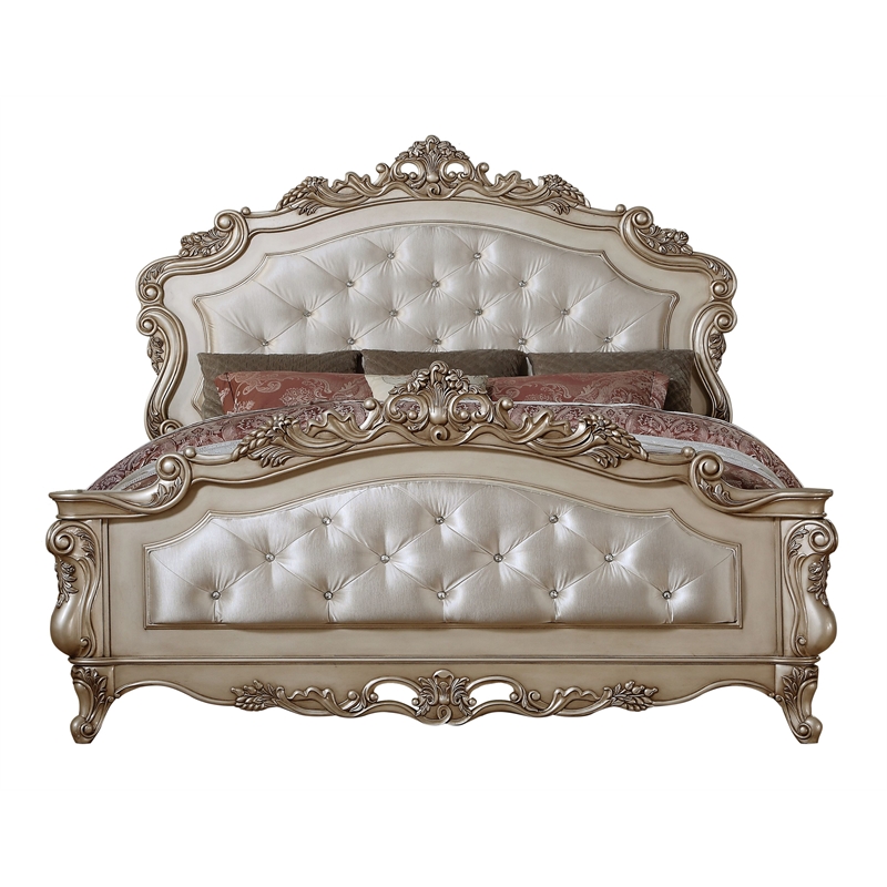 Bowery Hill Queen Panel Bed in Fabric and Golden Ivory Finish