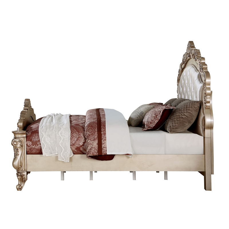 Bowery Hill Queen Panel Bed in Fabric and Golden Ivory Finish
