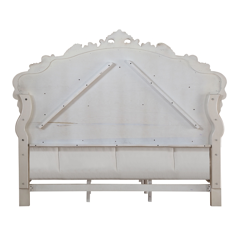 Bowery Hill Queen Panel Bed in Fabric and Golden Ivory Finish