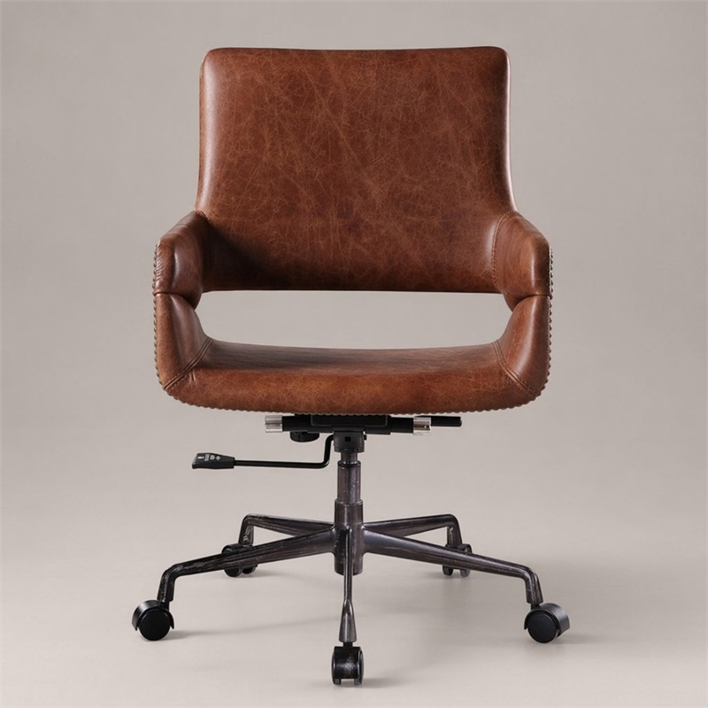 Bowery Hill Swivel Office Chair in Leather and Vintage Cocoa