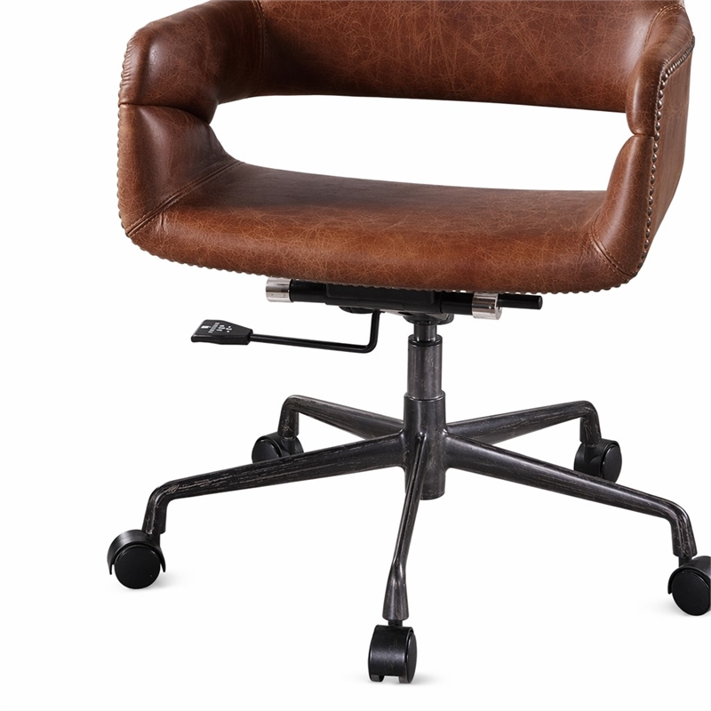 Bowery Hill Swivel Office Chair in Leather and Vintage Cocoa