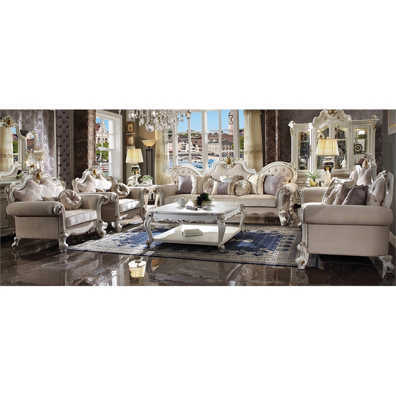 Bowery Hill Fabric Sofa with 8 Pillows in Antique Pearl