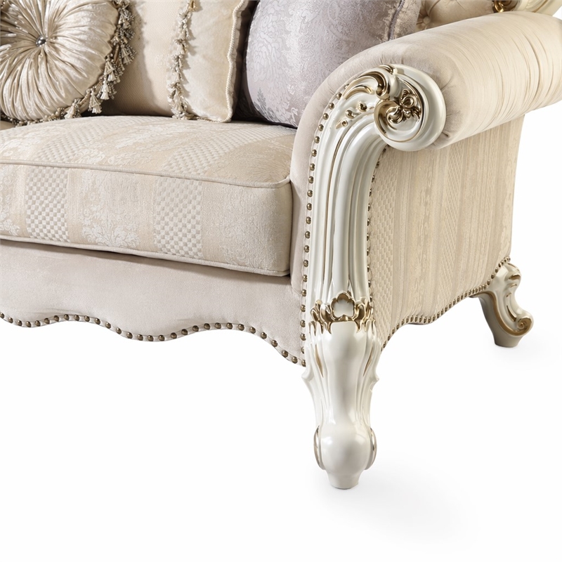 Bowery Hill Fabric Sofa with 8 Pillows in Antique Pearl