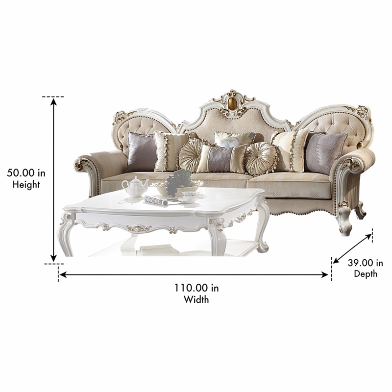 Bowery Hill Fabric Sofa with 8 Pillows in Antique Pearl