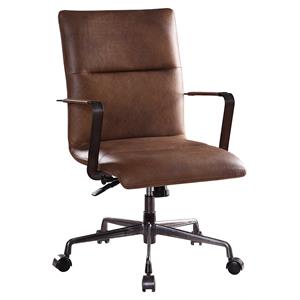 Bowery Hill Indra Leather Swivel Office Chair in Vintage Chocolate