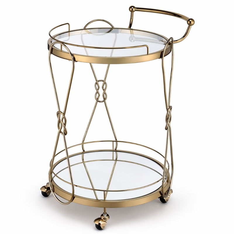 Bowery Hill Champagne Metal Serving Bar Cart with Glass Shelves