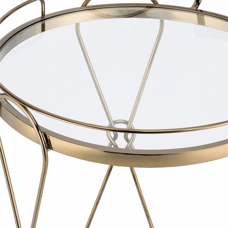 Bowery Hill Champagne Metal Serving Bar Cart with Glass Shelves