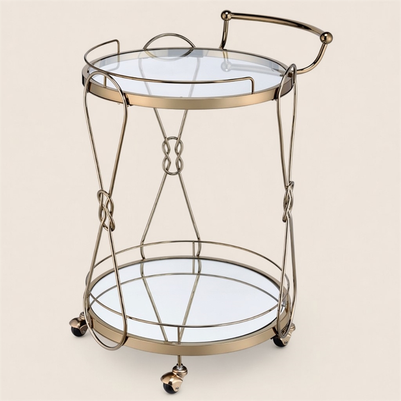 Bowery Hill Champagne Metal Serving Bar Cart with Glass Shelves