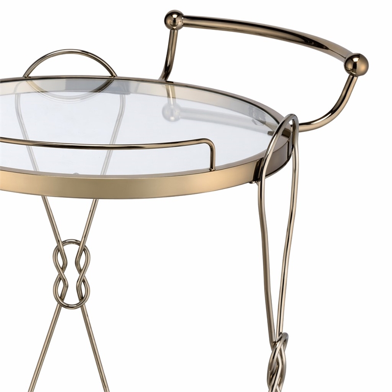 Bowery Hill Champagne Metal Serving Bar Cart with Glass Shelves