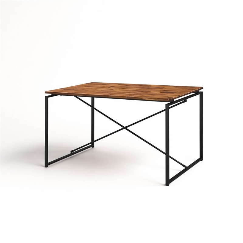 Bowery Hill Rectangular Dining Table with Fixed Walnut Top and Metal Base