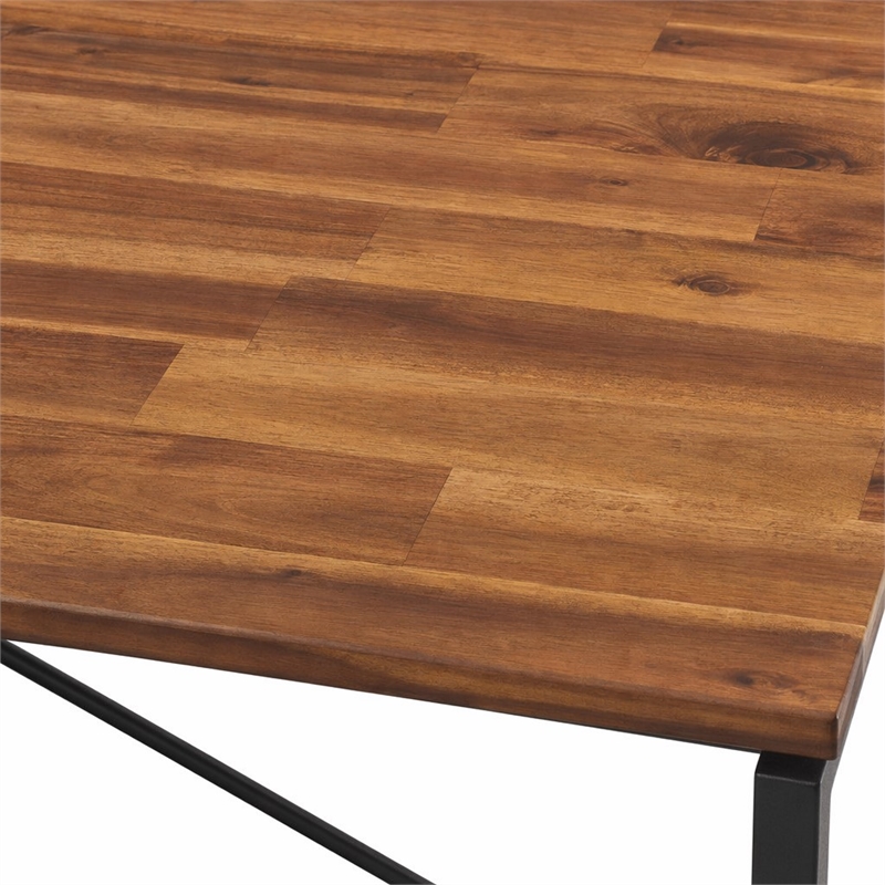 Bowery Hill Rectangular Dining Table with Fixed Walnut Top and Metal Base