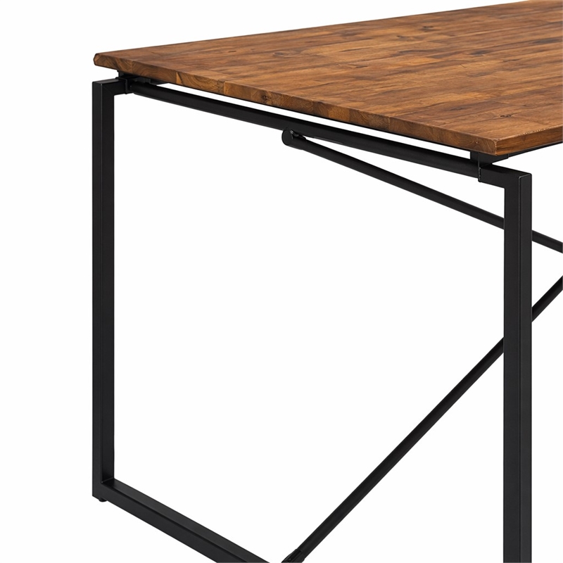 Bowery Hill Rectangular Dining Table with Fixed Walnut Top and Metal Base