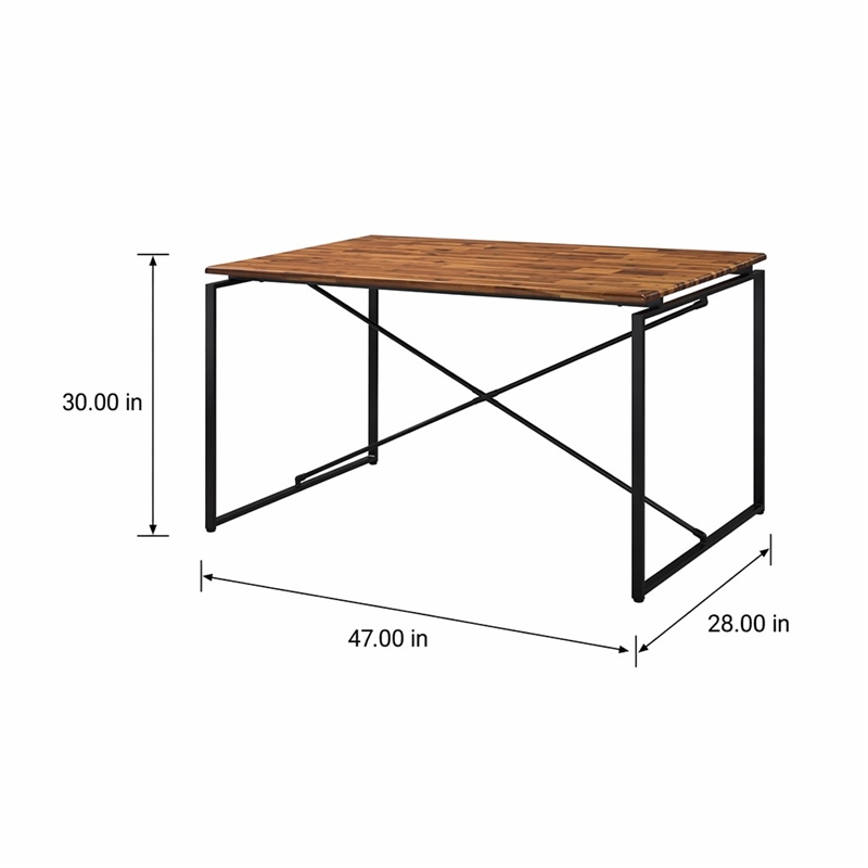 Bowery Hill Rectangular Dining Table with Fixed Walnut Top and Metal Base