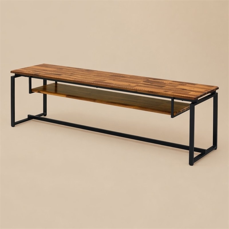 Bowery Hill Wooden TV Stand with 1 Shelf in Oak and Black