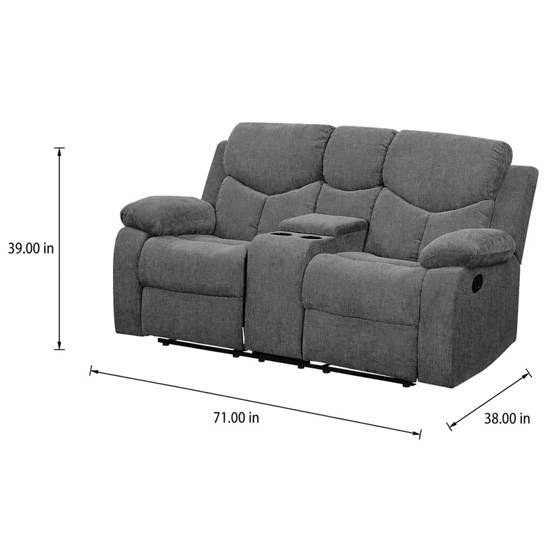 Bowery Hill Chenille Motion Reclining Loveseat with Console in Gray