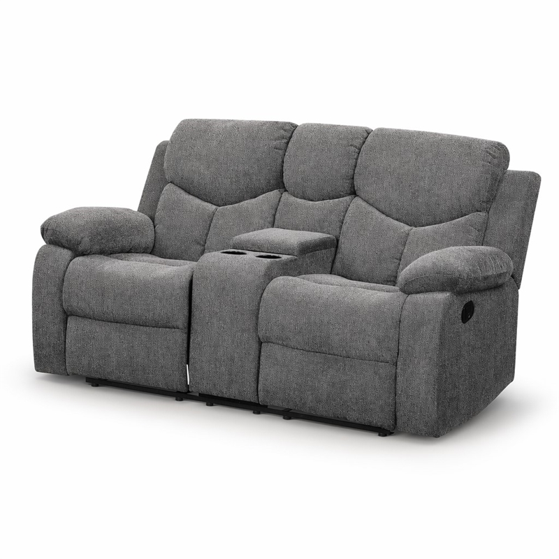 Bowery Hill Chenille Motion Reclining Loveseat with Console in Gray