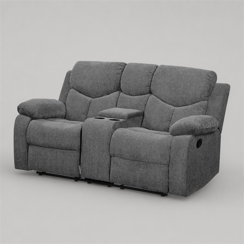 Bowery Hill Chenille Motion Reclining Loveseat with Console in Gray