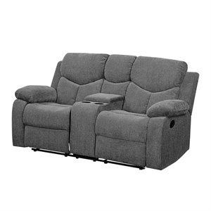 Bowery Hill Chenille Motion Reclining Loveseat with Console in Gray