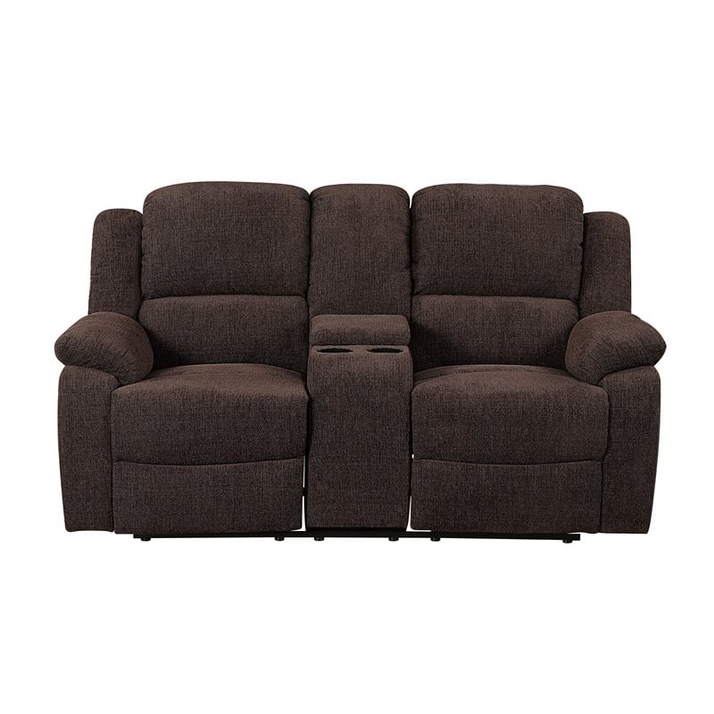 Bowery Hill Reclining Loveseat with Storage Console in Brown Chenille