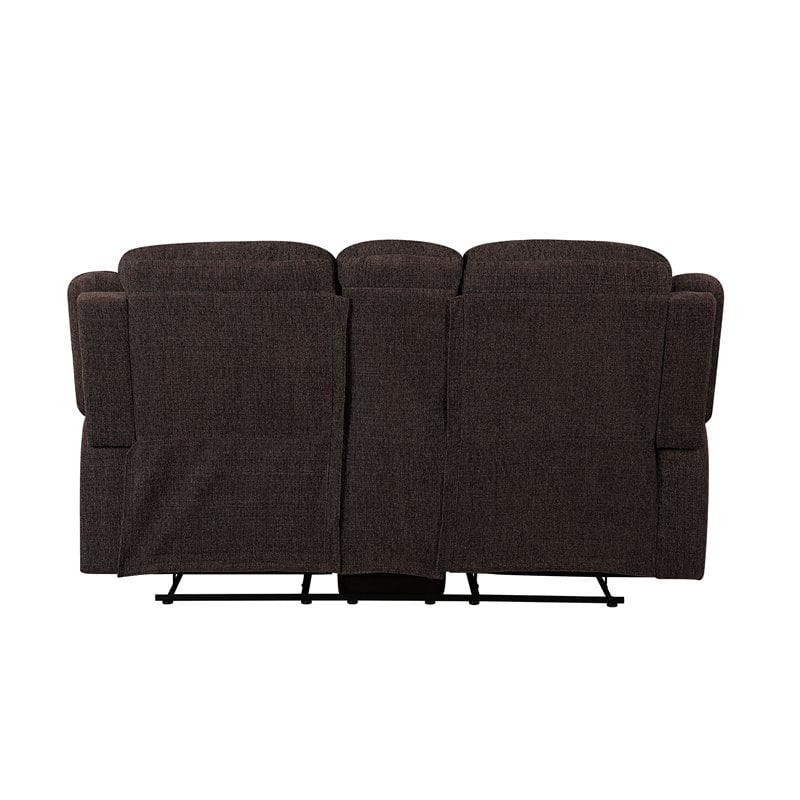 Bowery Hill Reclining Loveseat with Storage Console in Brown Chenille