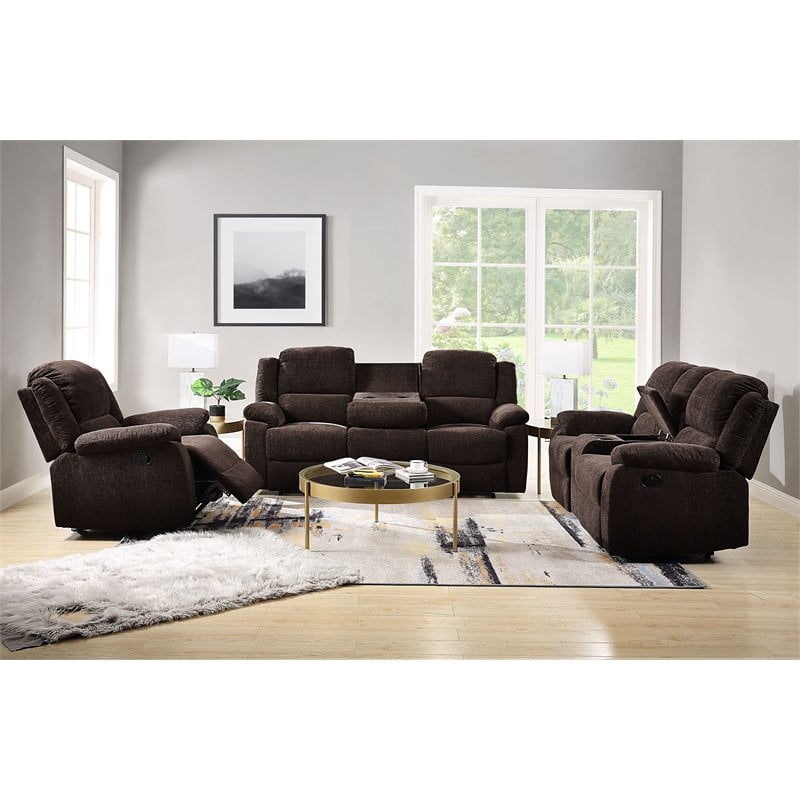 Bowery Hill Reclining Loveseat with Storage Console in Brown Chenille
