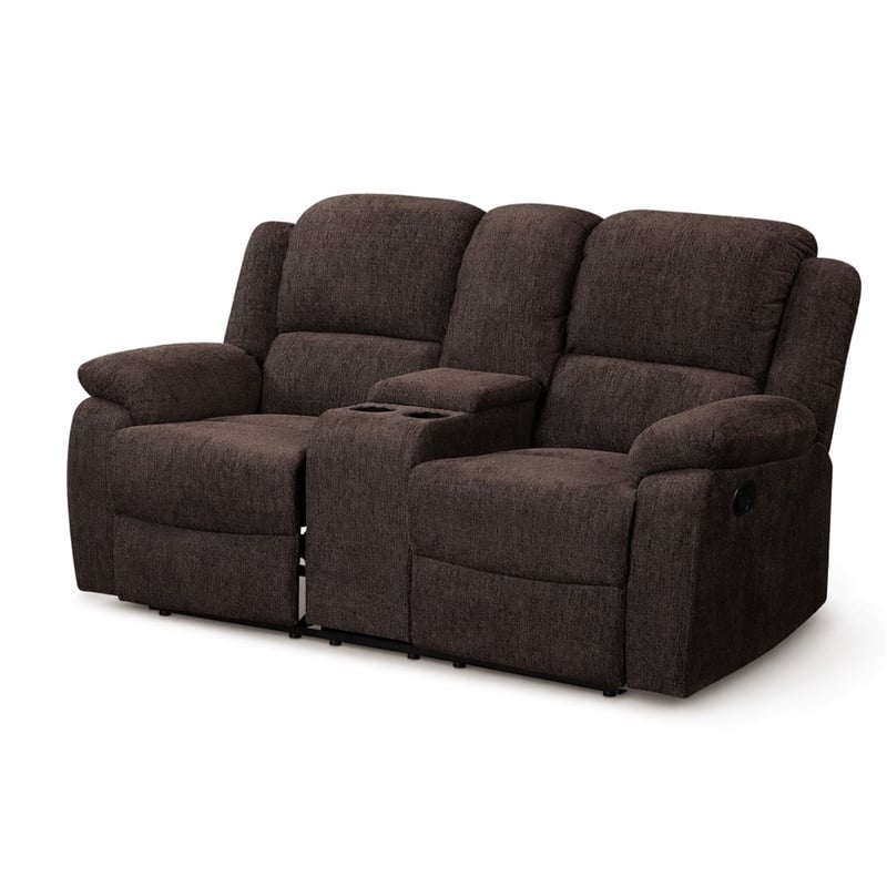 Bowery Hill Reclining Loveseat with Storage Console in Brown Chenille