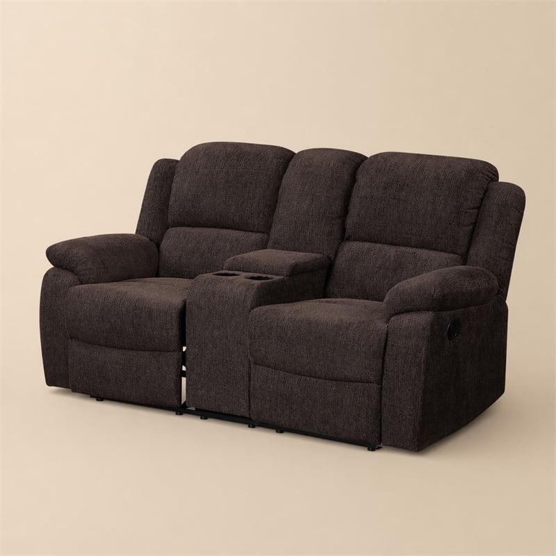 Bowery Hill Reclining Loveseat with Storage Console in Brown Chenille