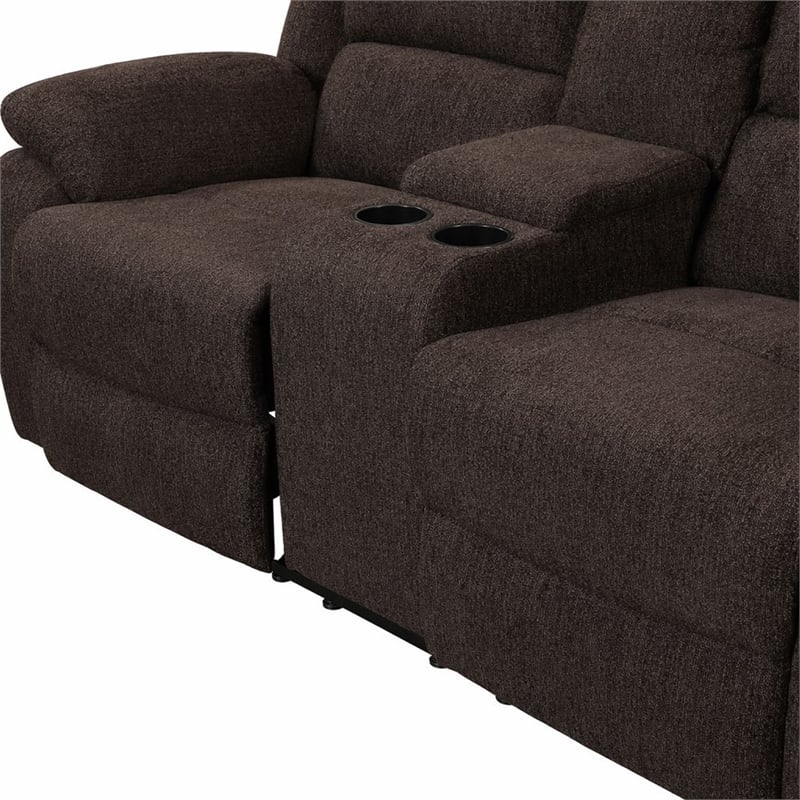 Bowery Hill Reclining Loveseat with Storage Console in Brown Chenille