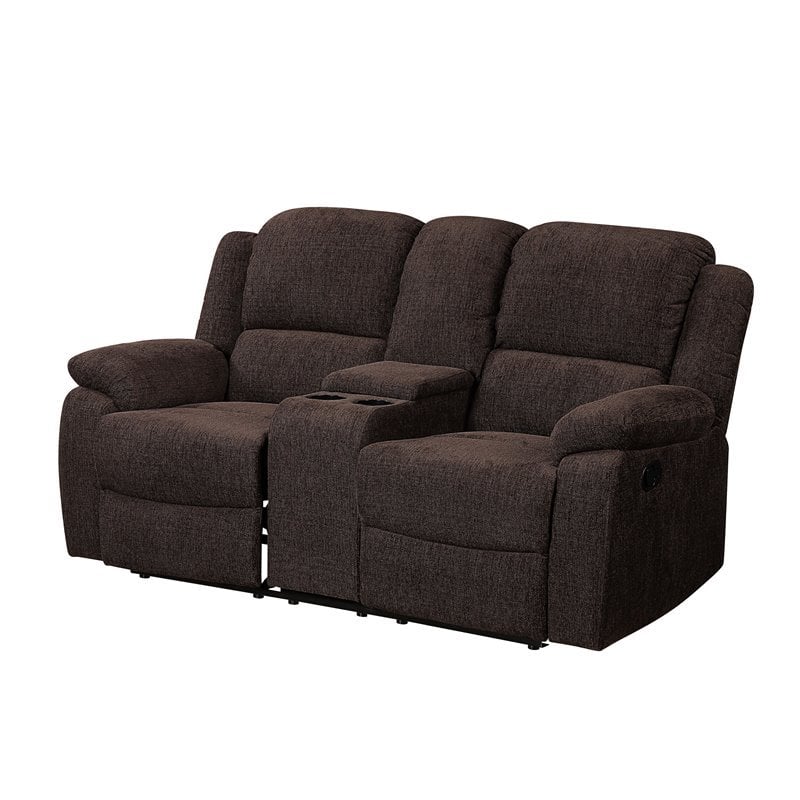 Bowery Hill Reclining Loveseat with Storage Console in Brown Chenille