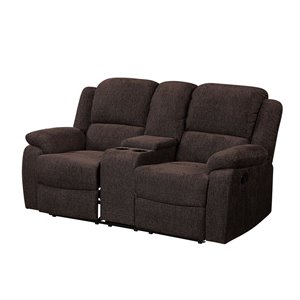 Bowery Hill Reclining Loveseat with Storage Console in Brown Chenille