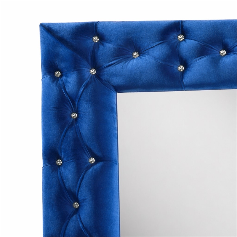 Bowery Hill Contemporary Rectangular Accent Floor Mirror in Blue Velvet