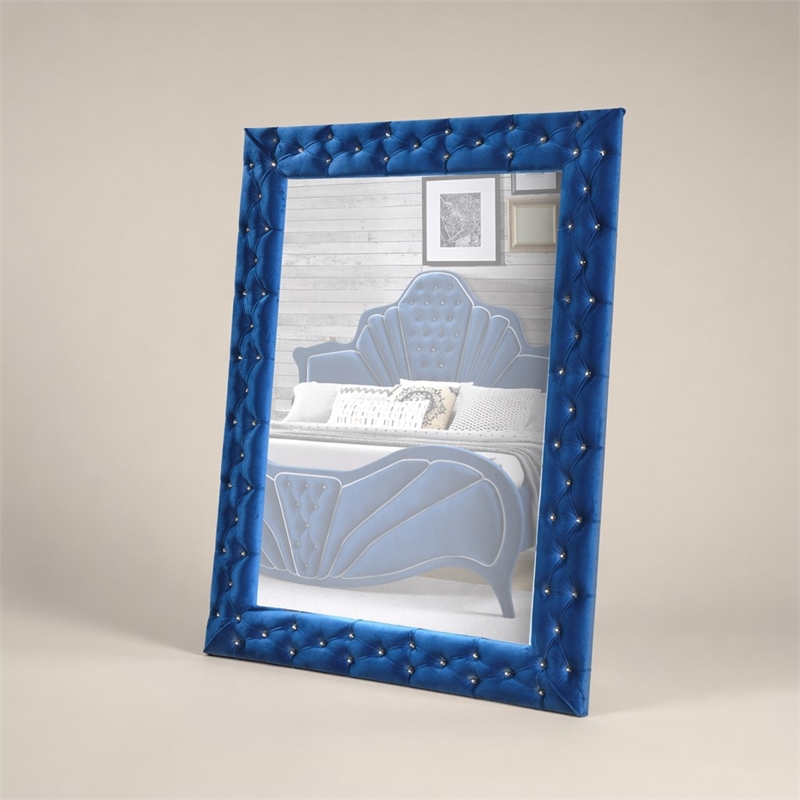 Bowery Hill Contemporary Rectangular Accent Floor Mirror in Blue Velvet