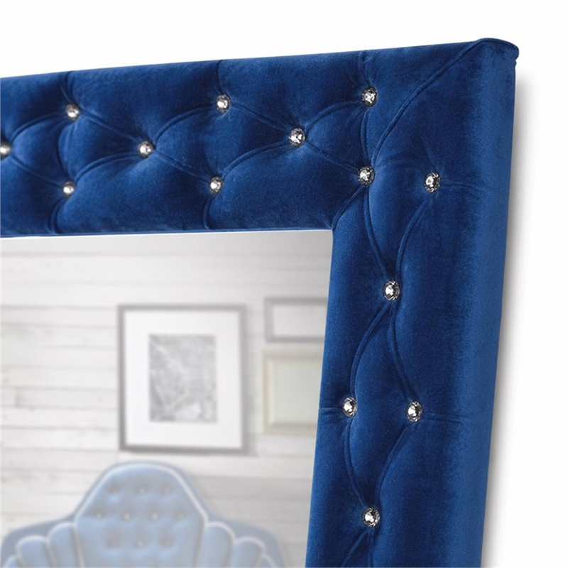 Bowery Hill Contemporary Rectangular Accent Floor Mirror in Blue Velvet