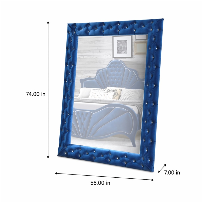Bowery Hill Contemporary Rectangular Accent Floor Mirror in Blue Velvet