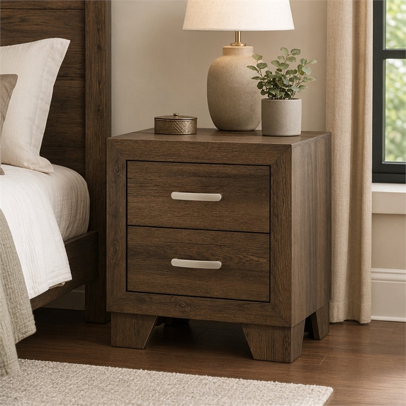 Bowery Hill Wooden 2-Drawer Bedroom Nightstand in Oak