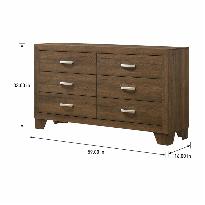 Bowery Hill Wooden 6-Drawer Bedroom Dresser in Oak