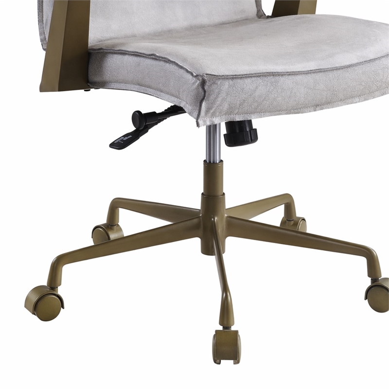 Bowery Hill Top Grain Leather Executive Office Chair in Vintage White