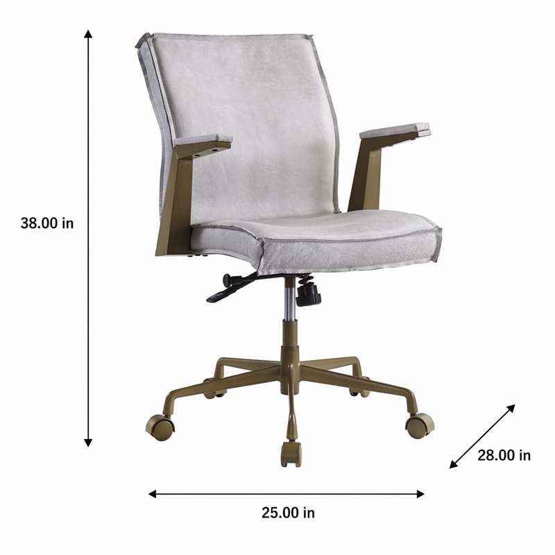 Bowery Hill Top Grain Leather Executive Office Chair in Vintage White