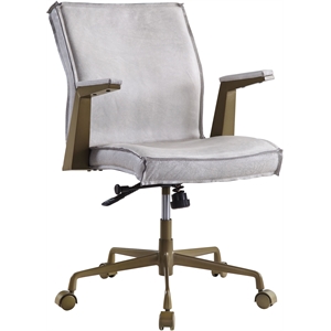Bowery Hill Top Grain Leather Executive Office Chair in Vintage White