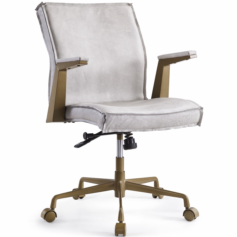 Bowery Hill Top Grain Leather Executive Office Chair in Vintage White