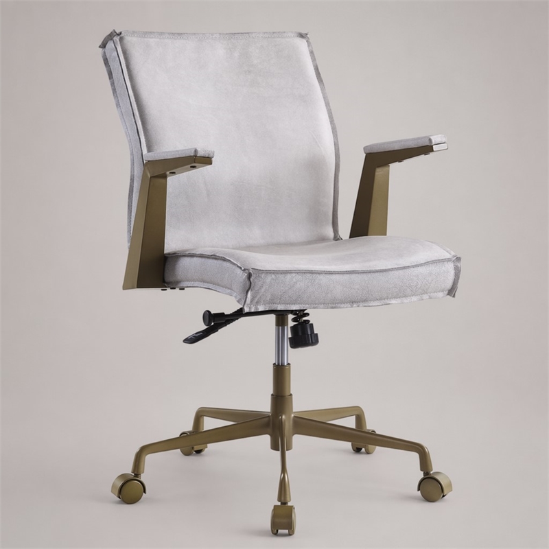 Bowery Hill Top Grain Leather Executive Office Chair in Vintage White