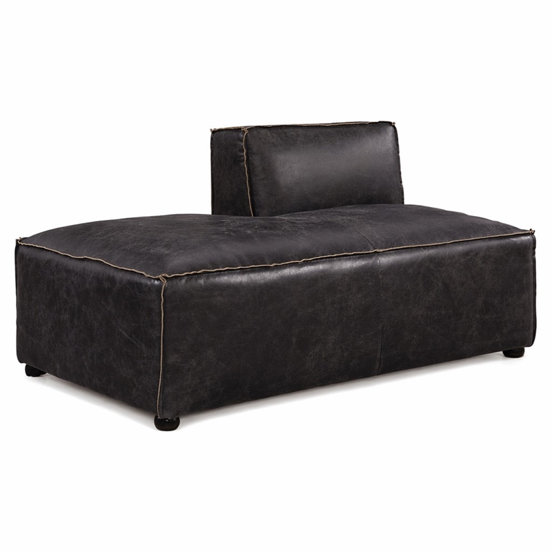 Bowery Hill Leather Upholstered Modular Chaise in Antique Slate