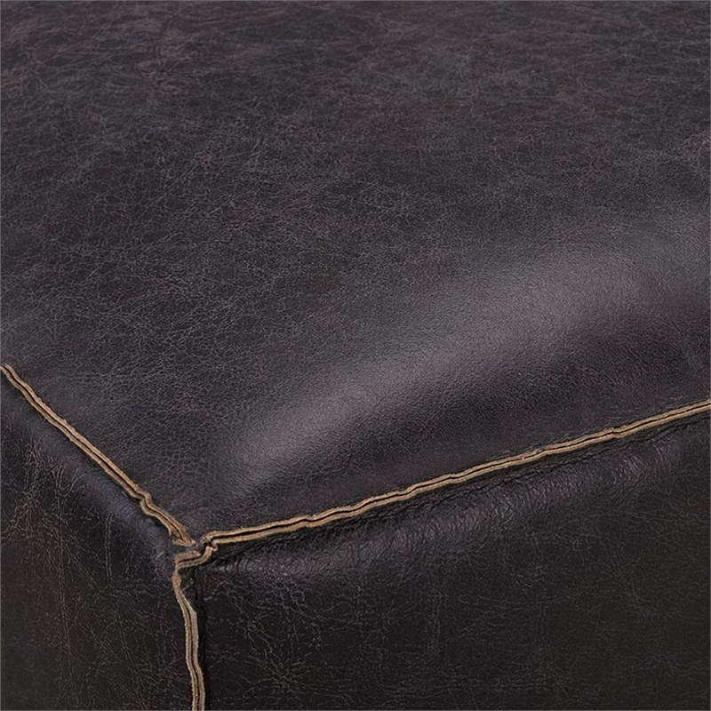 Bowery Hill Leather Upholstered Modular Chaise in Antique Slate