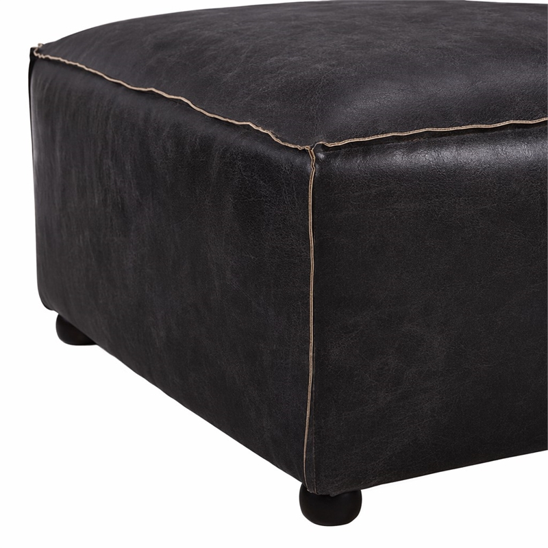 Bowery Hill Leather Upholstered Modular Chaise in Antique Slate