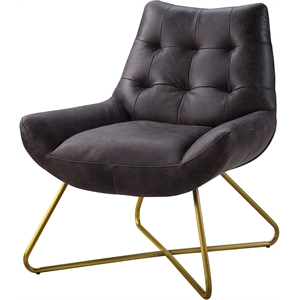 Bowery Hill Dhalsim Button Tufted Leather Accent Chair in Antique Ebony