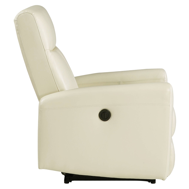 Bowery Hill Blane Tufted Leather Power Motion Recliner in Beige