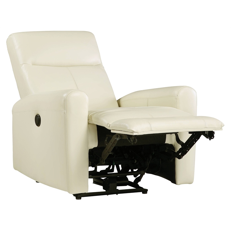Bowery Hill Blane Tufted Leather Power Motion Recliner in Beige
