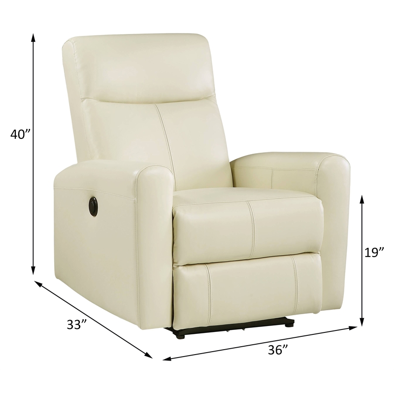 Bowery Hill Blane Tufted Leather Power Motion Recliner in Beige